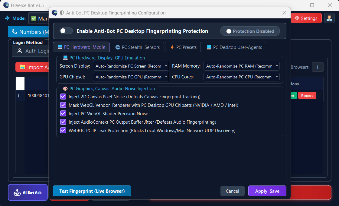 Advanced Anti-Bot Fingerprint Protection Screen
