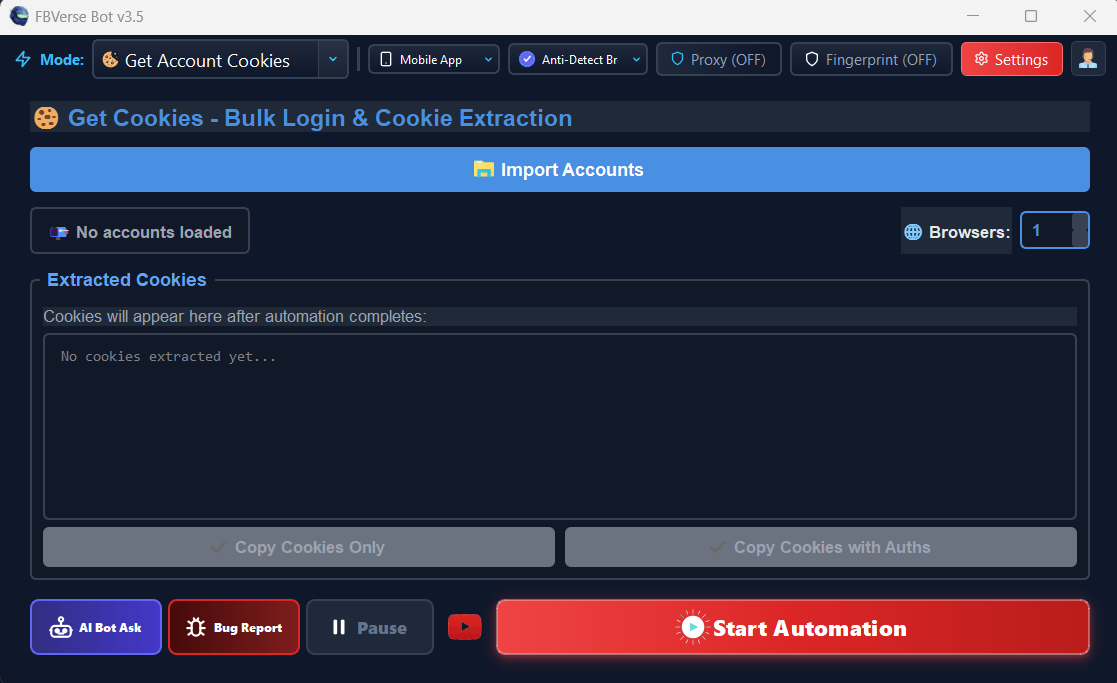 Automated Cookie Extraction & Tunneling Screen