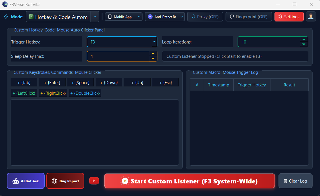 Custom Hotkeys & Quick Macro Automation Screen
