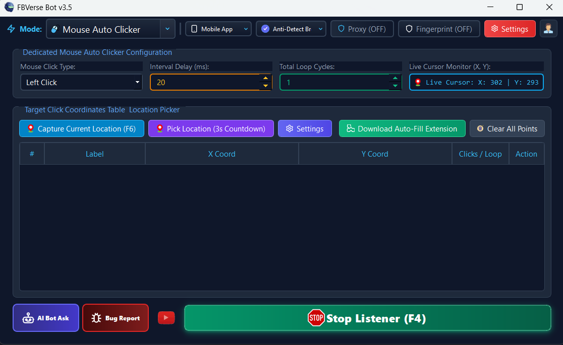 Humanized Mouse Auto Clicker Screen