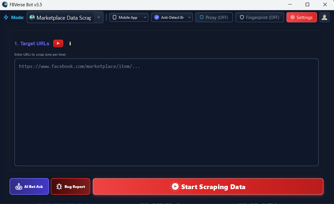 Facebook Marketplace Competitive Data Scraper Screen