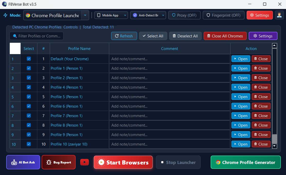 Chrome Outage & Crash Auto-Recovery - FBVerse Bot v3.7 Screenshot