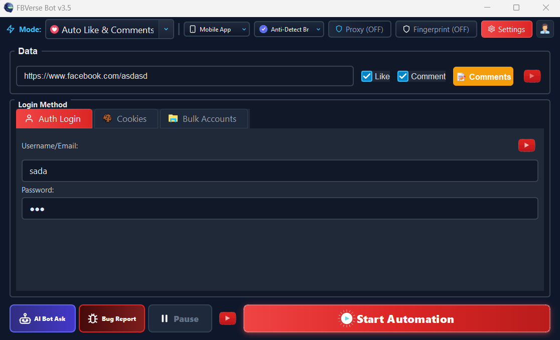Auto Posts Like & Comment Engine - FBVerse Bot v3.7 Screenshot