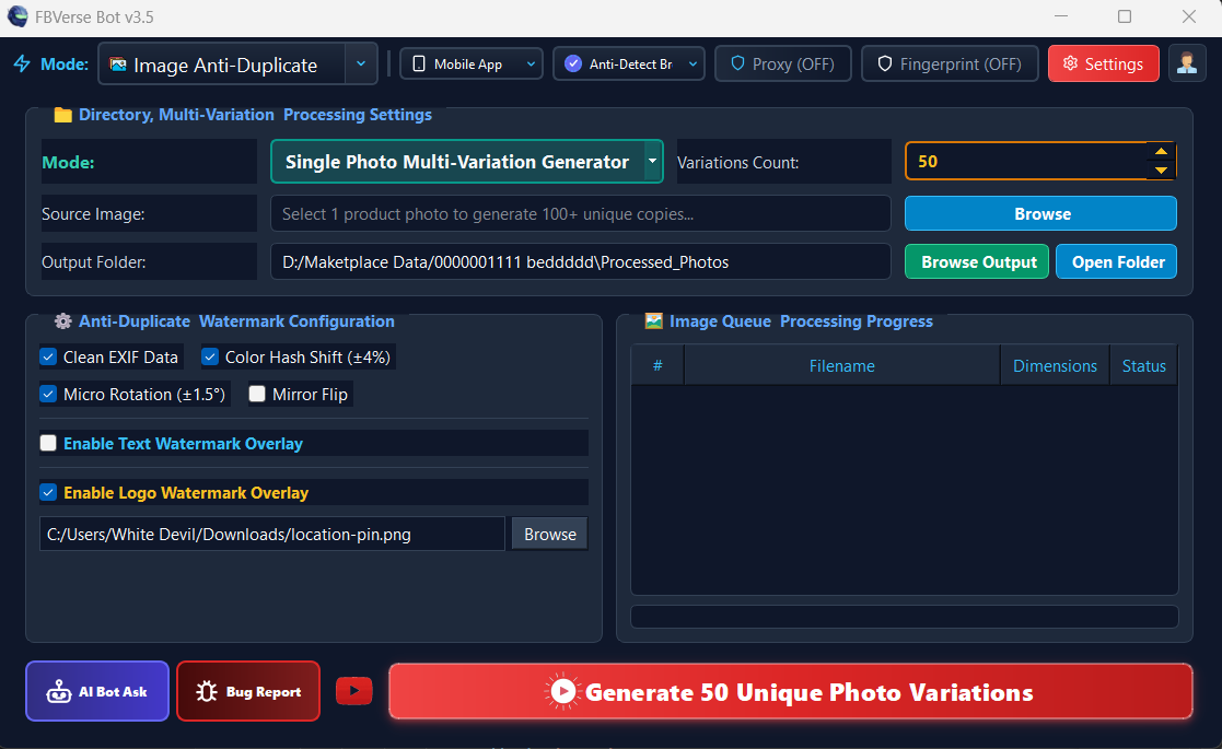 Anti-Detect Image Duplicate Bypass - FBVerse Bot v3.7 Screenshot